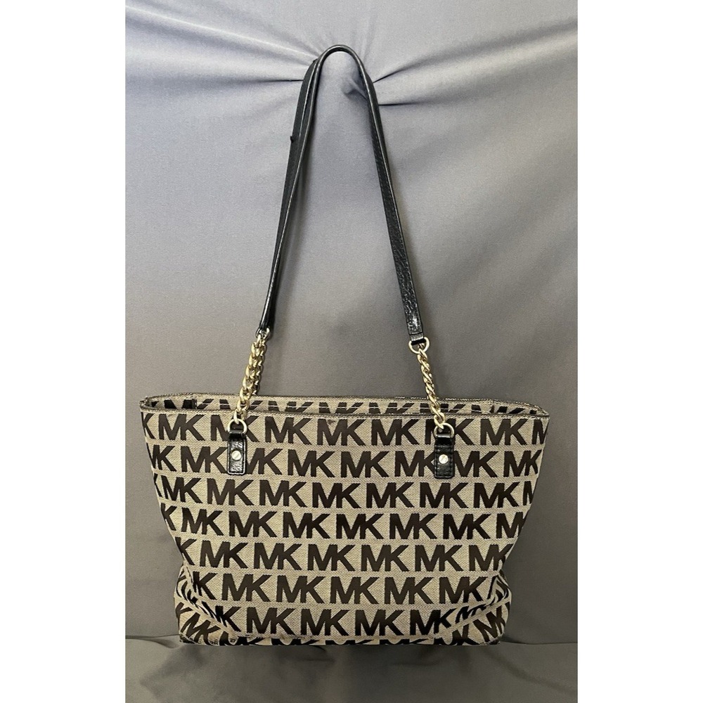 Michael Kors Women's Shoulder Purse Bag Canvas Designer Brown Medium Size